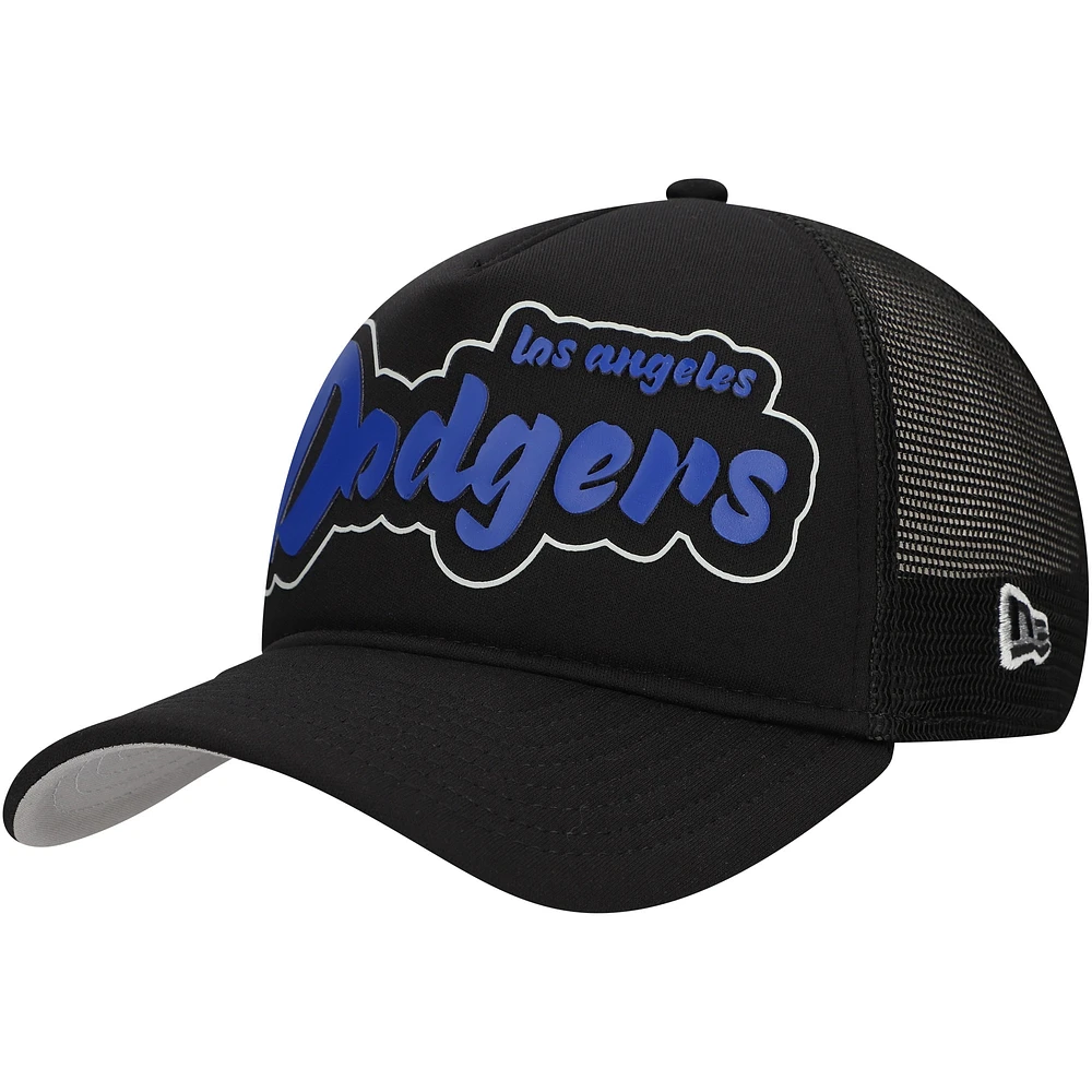 Men's New Era Black Los Angeles Dodgers Retro Bold A-Frame Trucker 9FORTY Adjustable Hat