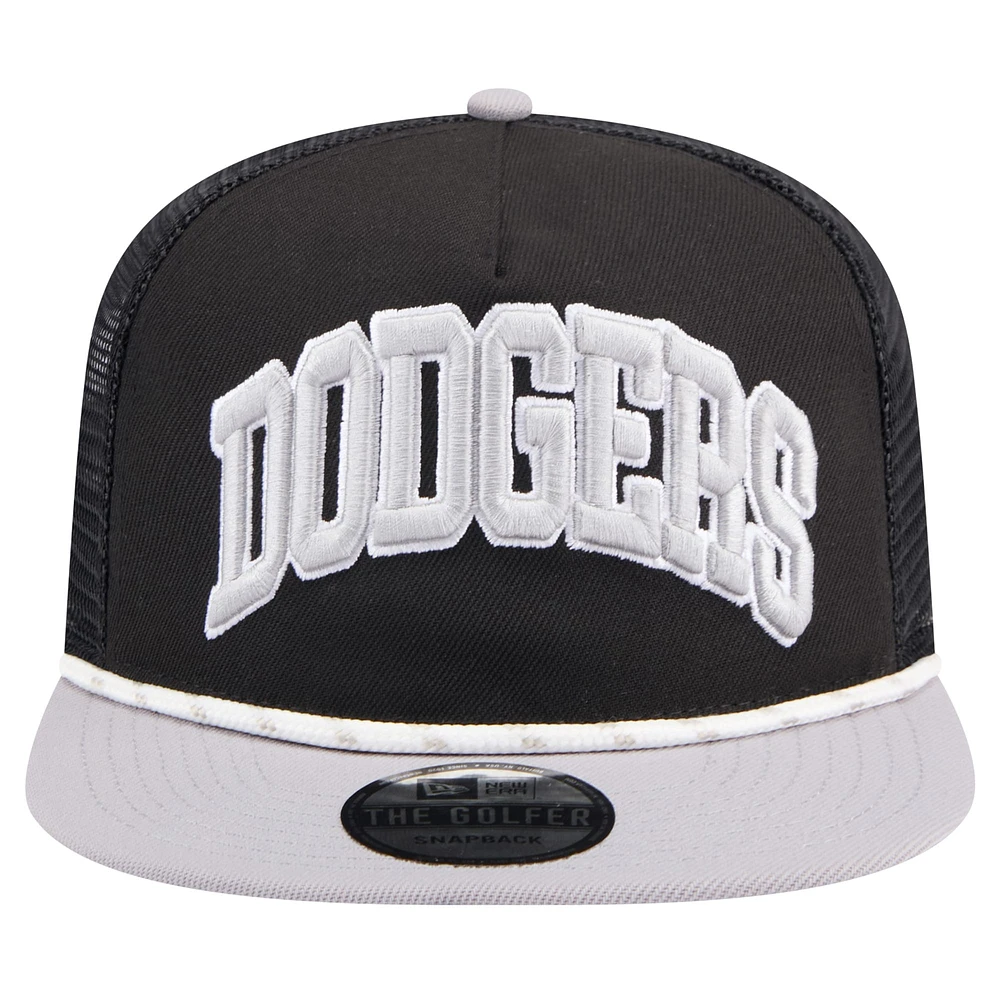 Casquette de golfeur Throwback Meshback des Los Angeles Dodgers New Era noir/gris pour hommes