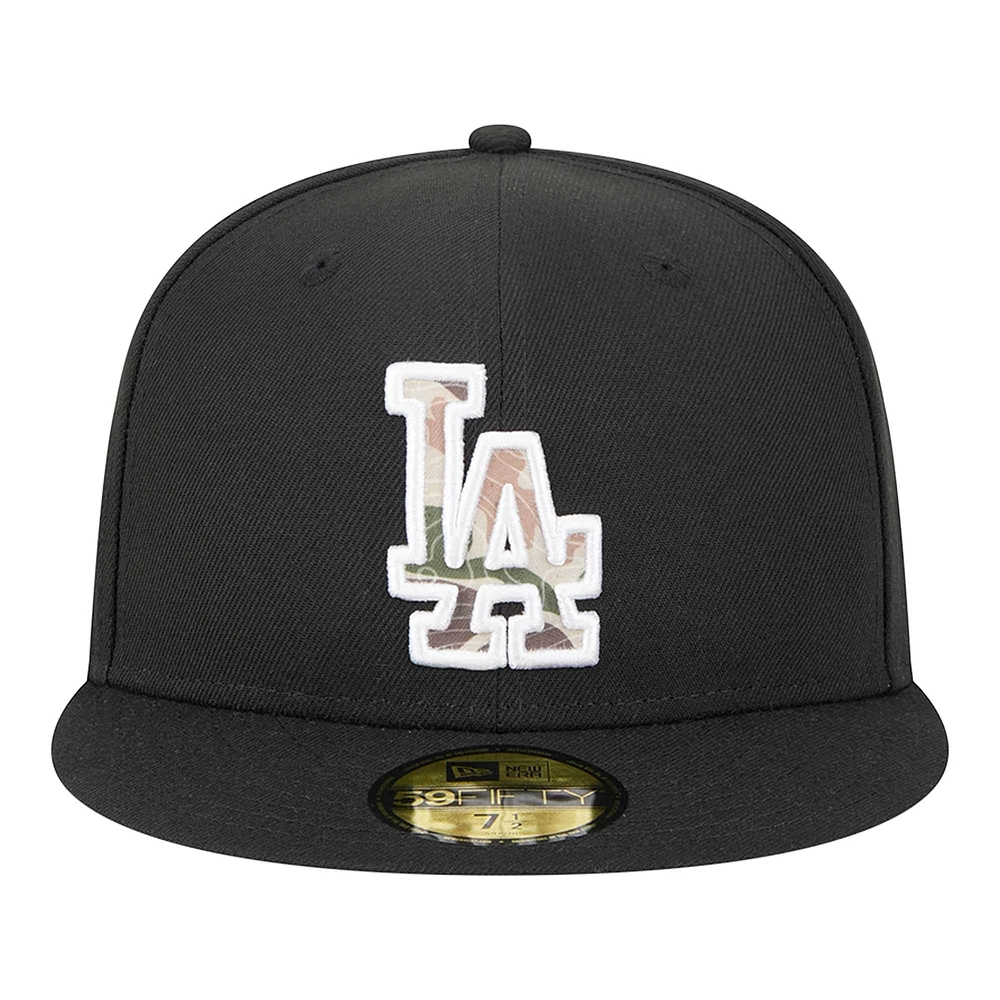 Men's New Era Black Los Angeles Dodgers Troop Chant Camo Undervisor 59FIFTY Fitted Hat