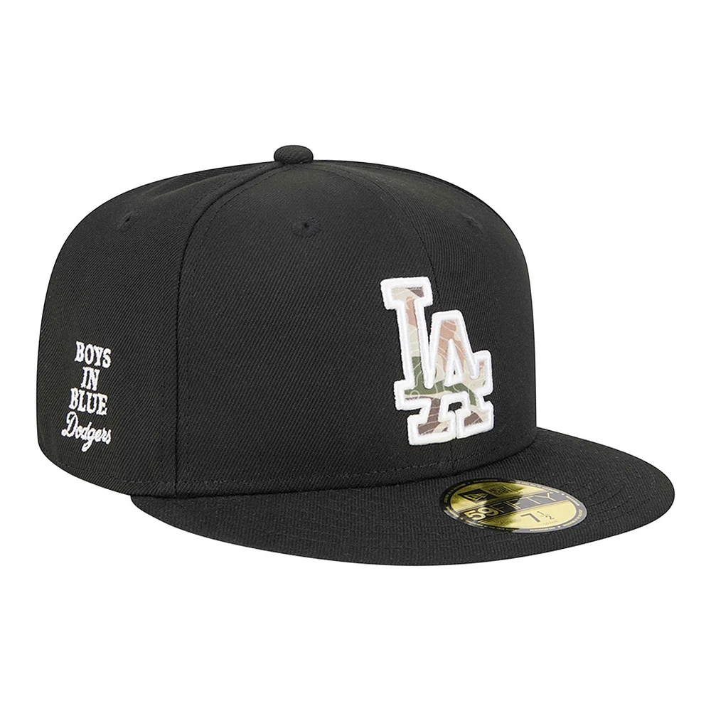 Casquette ajustée 59FIFTY Troop Chant Camo Los Angeles Dodgers de New Era pour homme noire