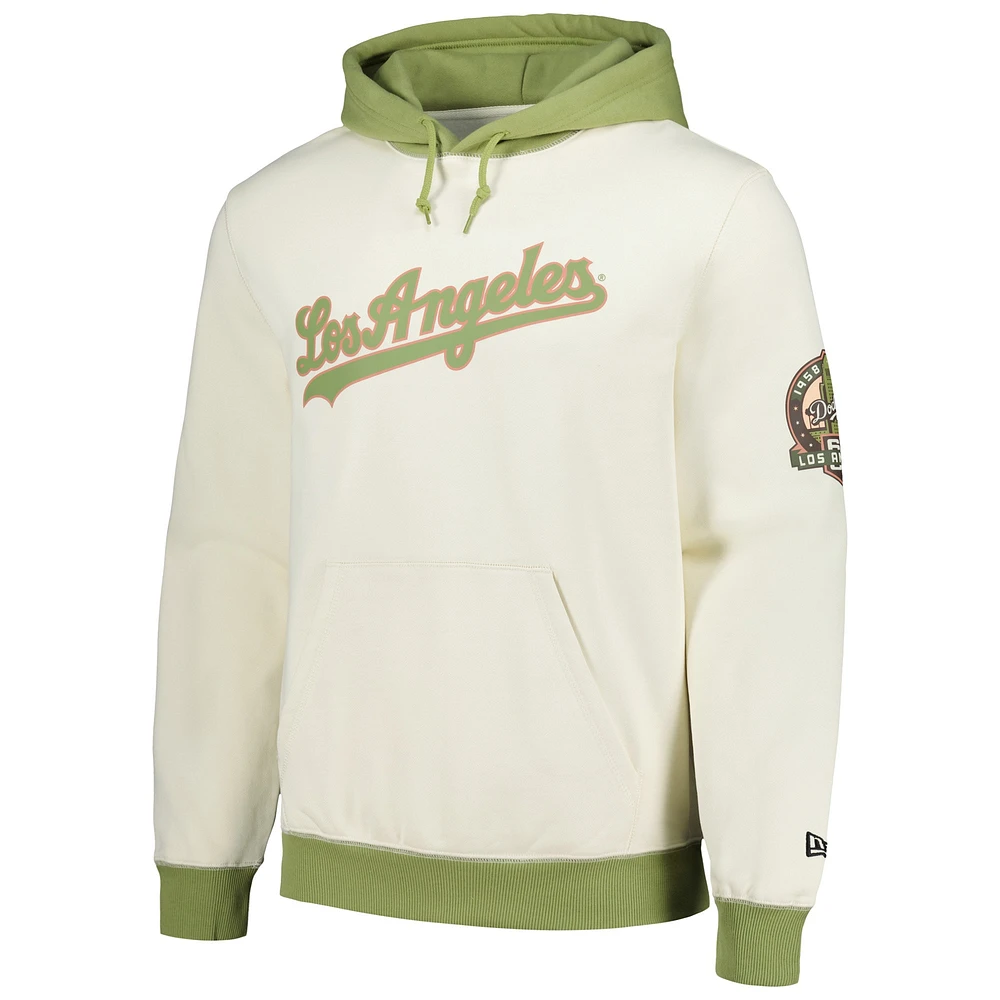 Men's New Era Cream/Green Los Angeles Dodgers Color Pop Pullover Hoodie