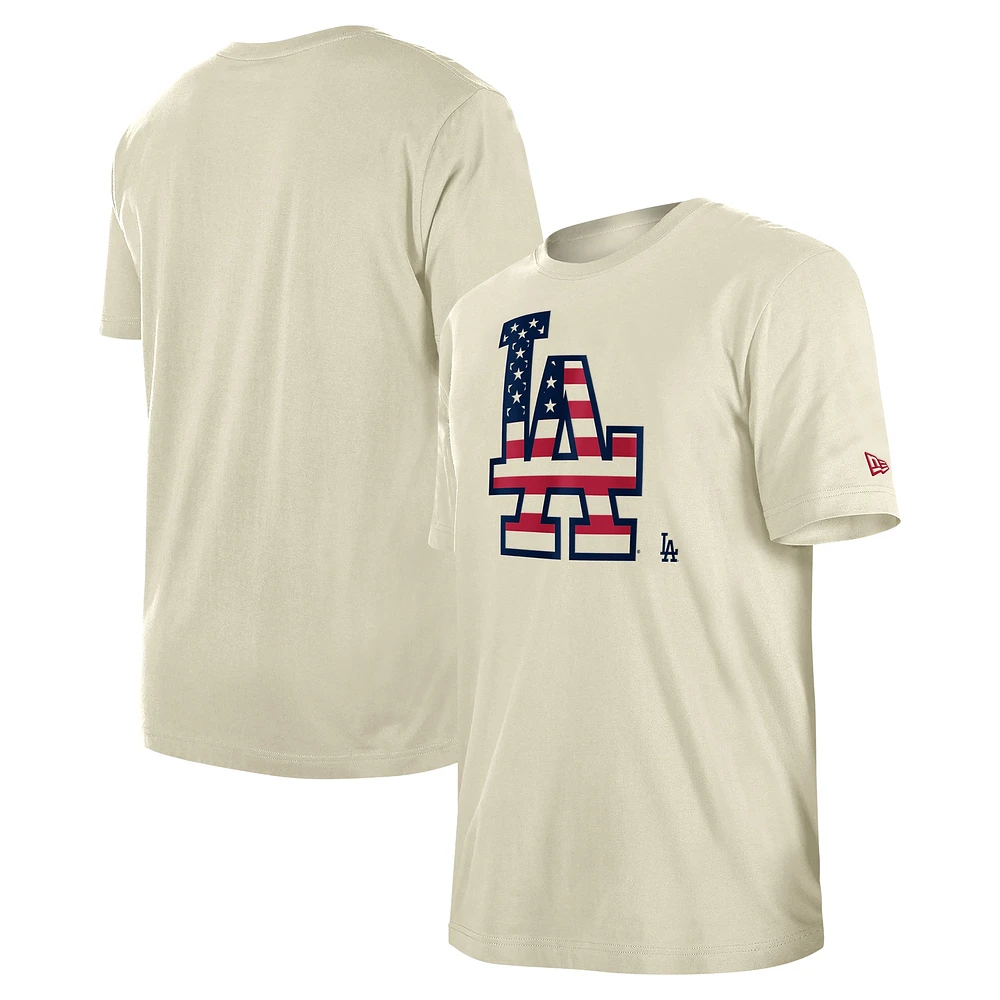 Men's New Era Cream Los Angeles Dodgers Americana Flag Fill T-Shirt