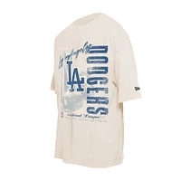 Men's New Era Cream Los Angeles Dodgers Cooperstown Collection Oversized Throwback Distressed T-Shirt