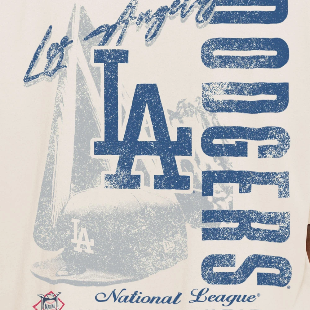 Men's New Era Cream Los Angeles Dodgers Cooperstown Collection Oversized Throwback Distressed T-Shirt