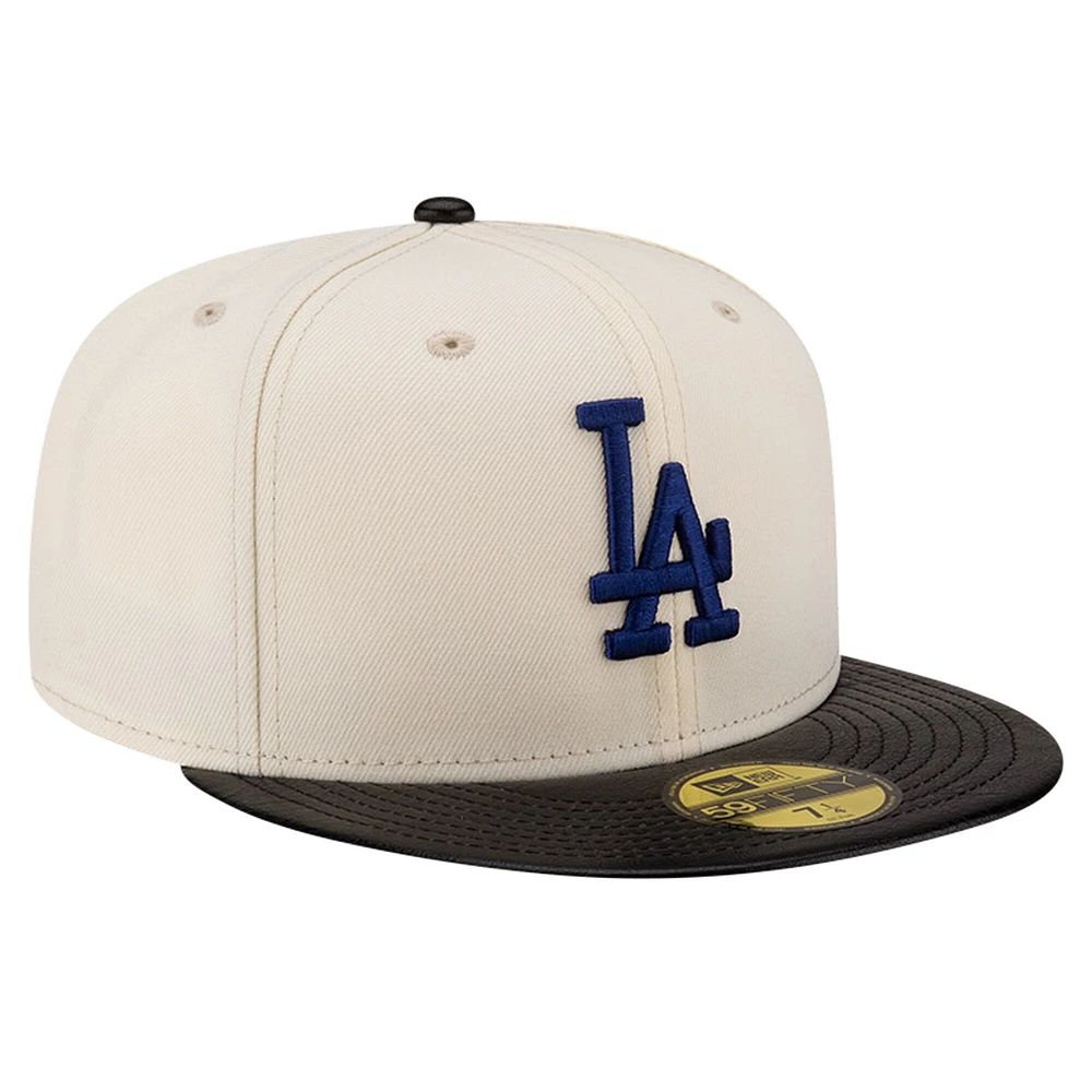 Casquette ajustée 59FIFTY à visière en cuir crème Los Angeles Dodgers Game Night New Era pour hommes