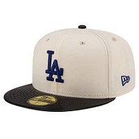 Casquette ajustée 59FIFTY à visière en cuir crème Los Angeles Dodgers Game Night New Era pour hommes