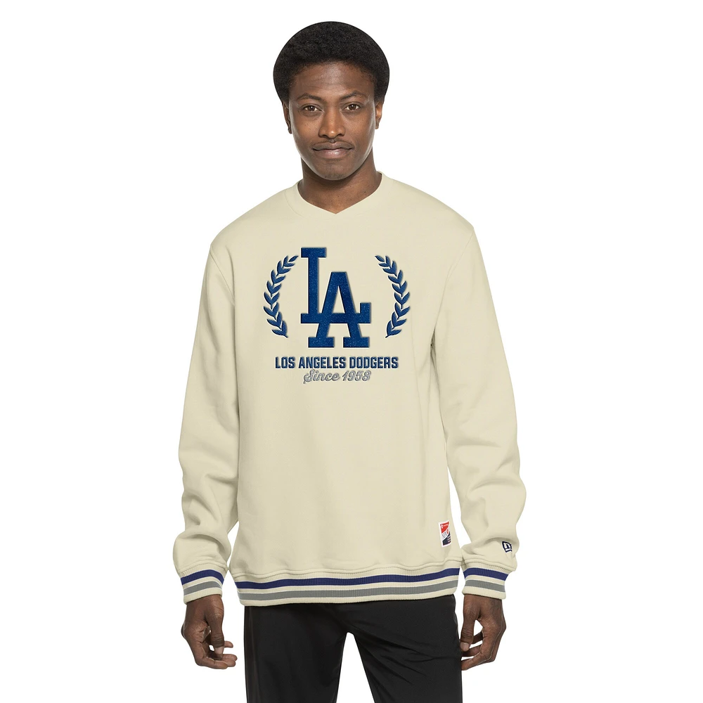 Men's New Era Cream Los Angeles Dodgers Throwback Pullover Sweatshirt