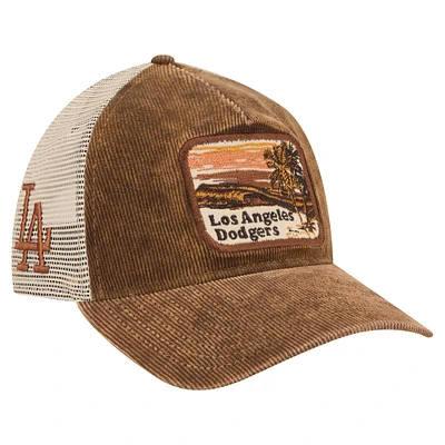 Men's New Era Dark Brown Los Angeles Dodgers Vintage Landscape 9TWENTY A-Frame Adjustable Trucker Hat