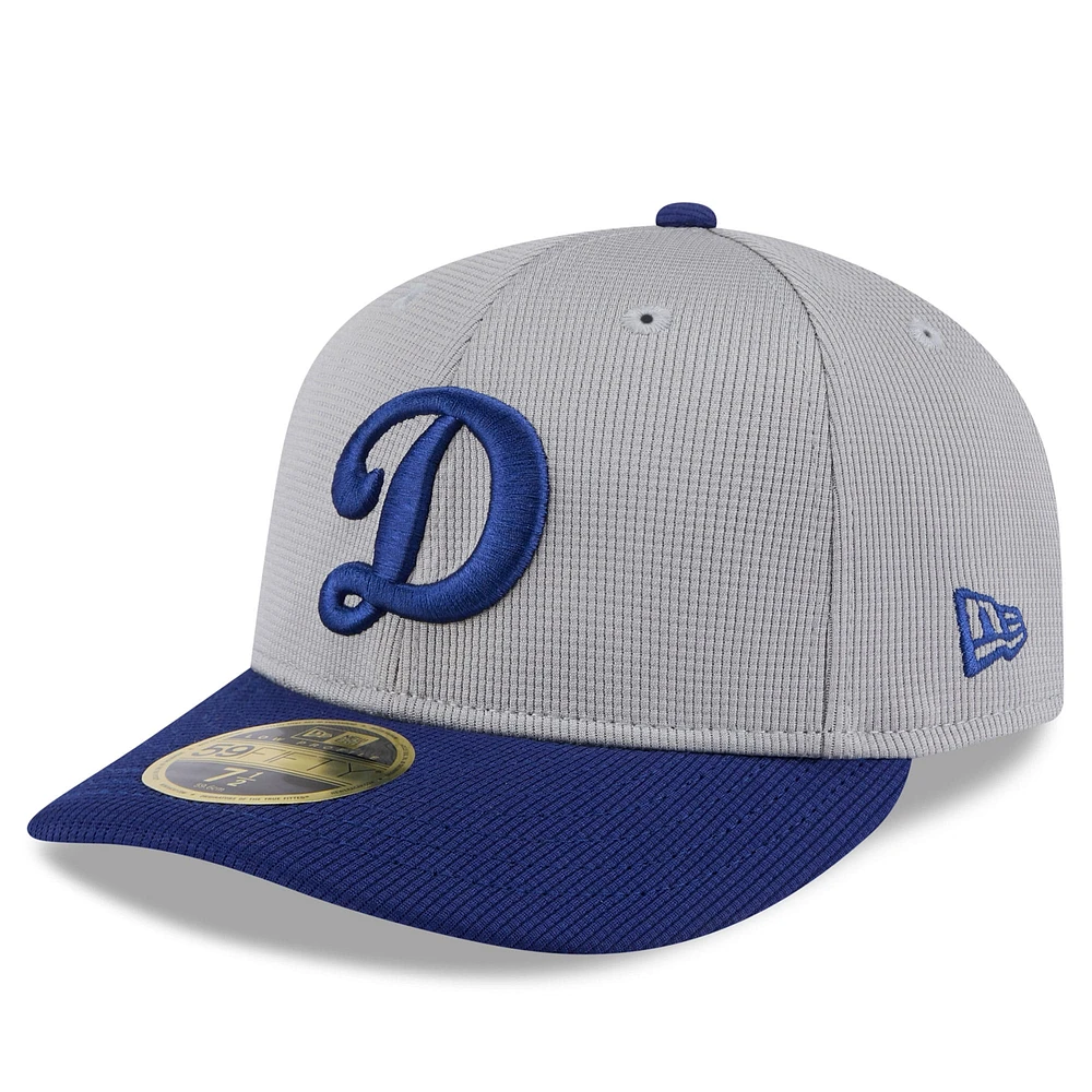 Casquette d'entraînement au bâton à profil bas 59FIFTY pour homme New Era gris/bleu royal Los Angeles Dodgers 2025