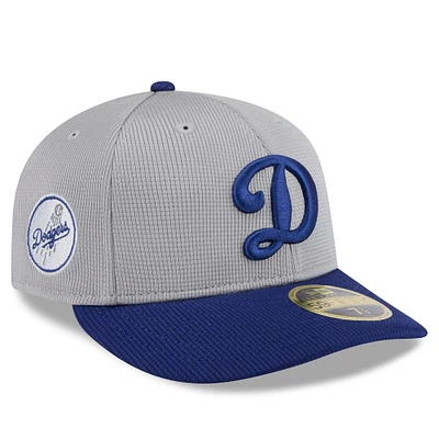 Casquette d'entraînement au bâton à profil bas 59FIFTY pour homme New Era gris/bleu royal Los Angeles Dodgers 2025