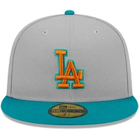 Men's New Era Gray/Teal Los Angeles Dodgers  59FIFTY Fitted Hat