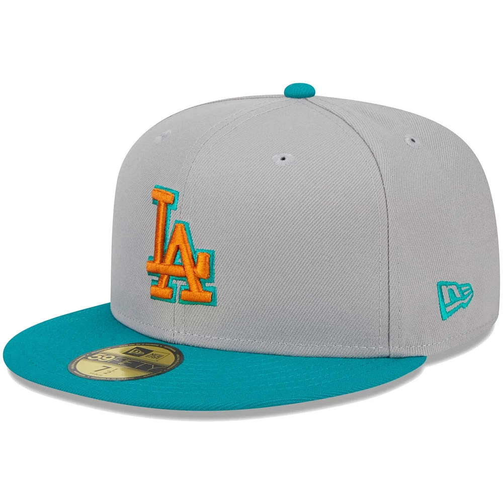 Men's New Era Gray/Teal Los Angeles Dodgers  59FIFTY Fitted Hat