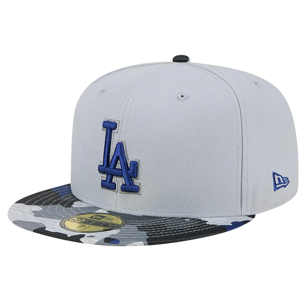 Casquette ajustée 59FIFTY Active Team Camo des Los Angeles Dodgers New Era pour hommes, grise