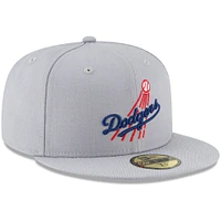 Men's New Era Gray Los Angeles Dodgers Cooperstown Collection Logo 59FIFTY Fitted Hat