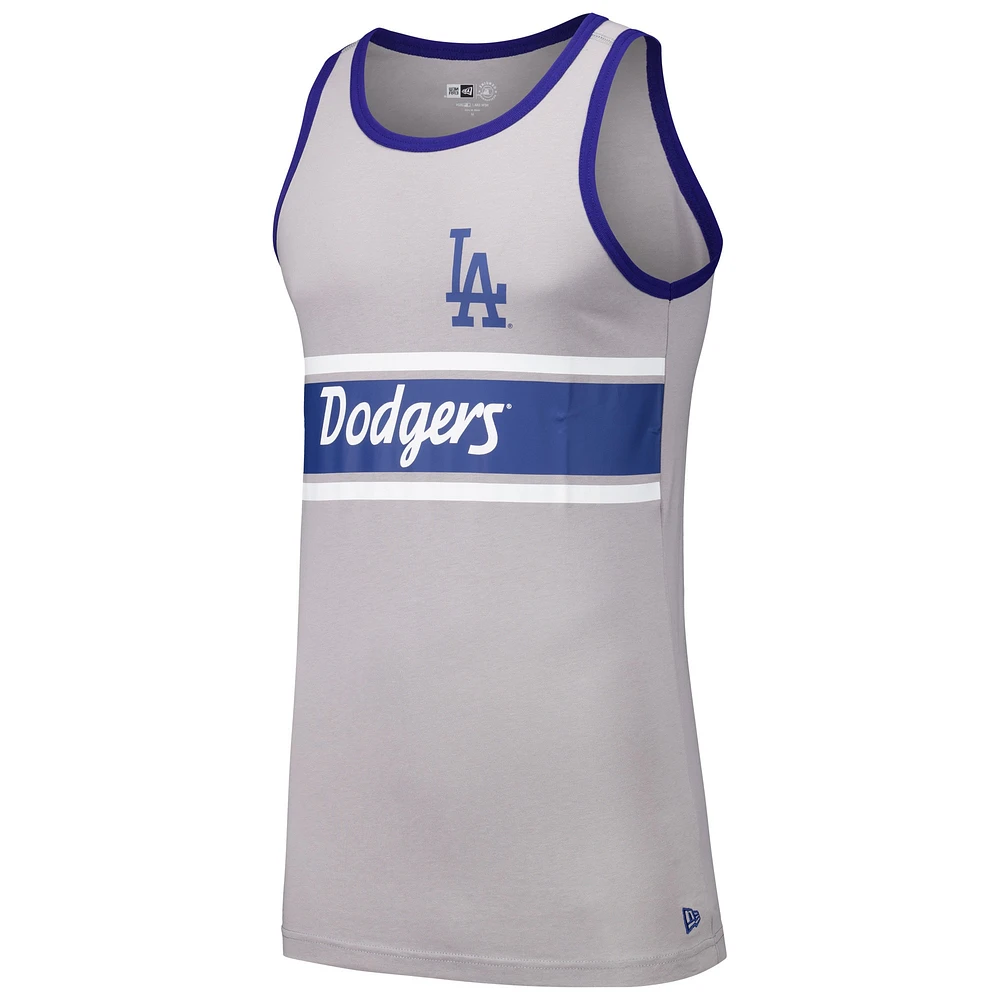 Débardeur Ringer en jersey gris Los Angeles Dodgers New Era pour hommes