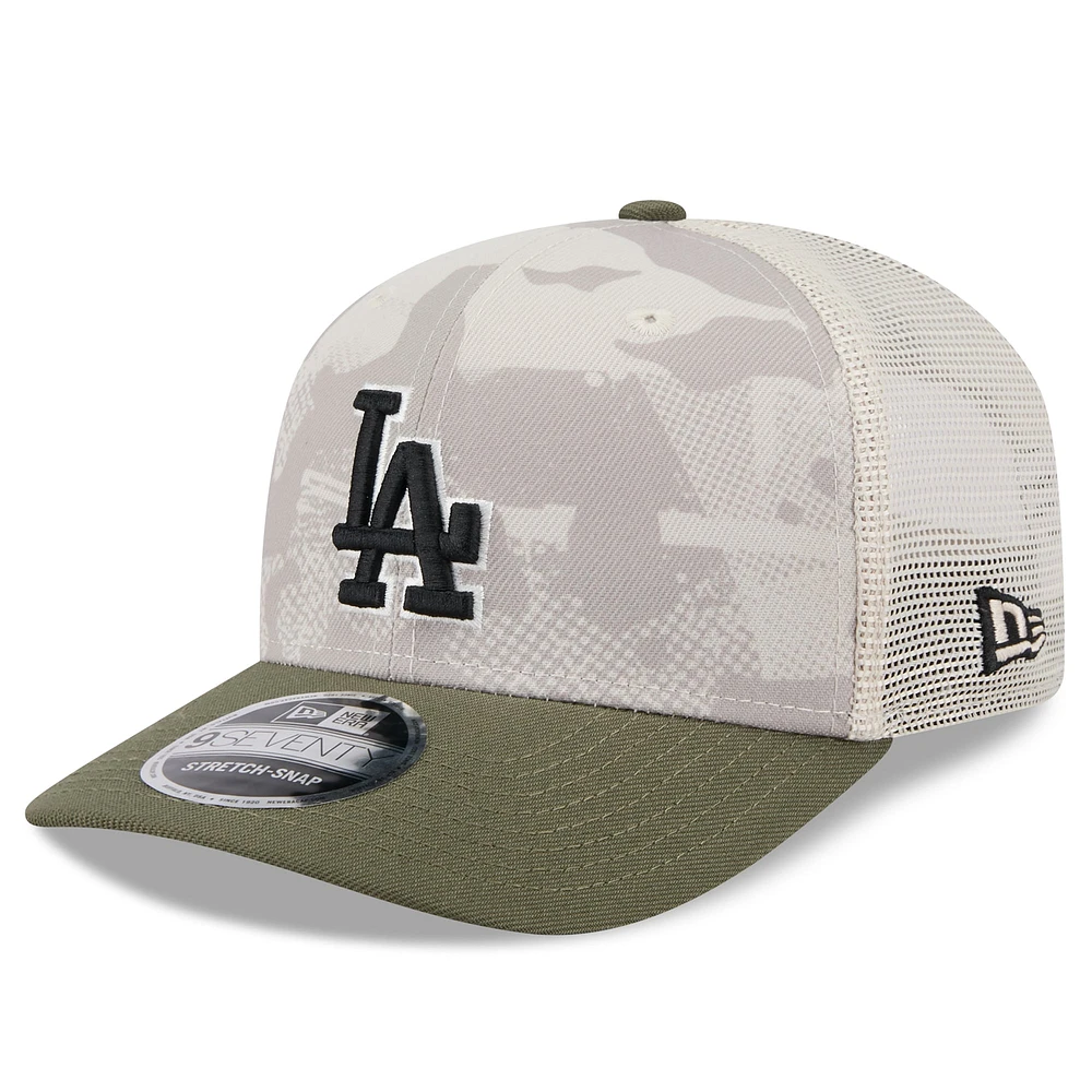 Men's New Era Light Beige/Olive Los Angeles Dodgers 2025 Armed Forces Day 9SEVENTY Stretch-Snap Hat