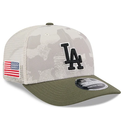 Men's New Era Light Beige/Olive Los Angeles Dodgers 2025 Armed Forces Day 9SEVENTY Stretch-Snap Hat