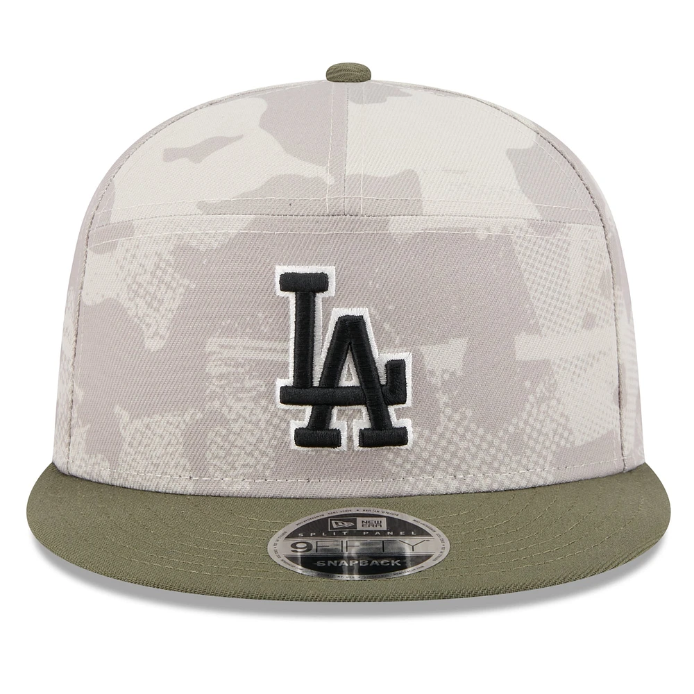 Men's New Era Light Beige/Olive Los Angeles Dodgers 2025 Armed Forces Day Split Panel 9FIFTY Snapback Hat