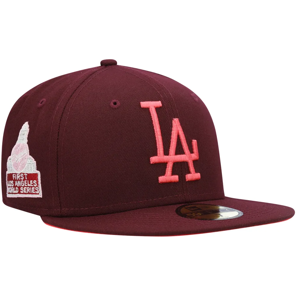 New Men's New Era Maroon Los Angeles Dodgers LA MLB World Series Color Fam Lava Undervisor 59FIFTY Fitted Hat | Bayshore Shopping