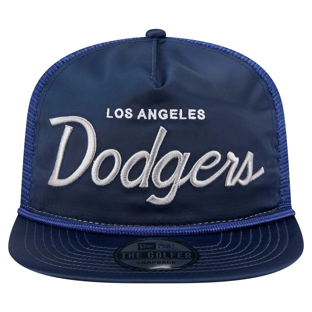 Men's New Era Navy Los Angeles Dodgers Retro Satin Script Golfer Adjustable Hat