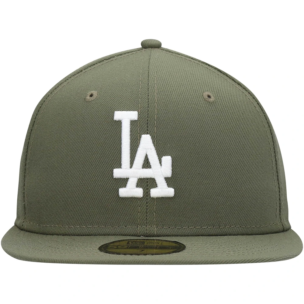 Men's New Era Olive Los Angeles Dodgers White Logo 59FIFTY Fitted Hat