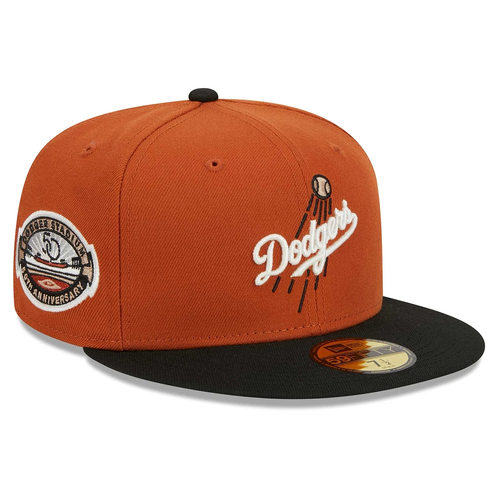 Casquette ajustée 59FIFTY New Era orange/noir des Los Angeles Dodgers pour hommes