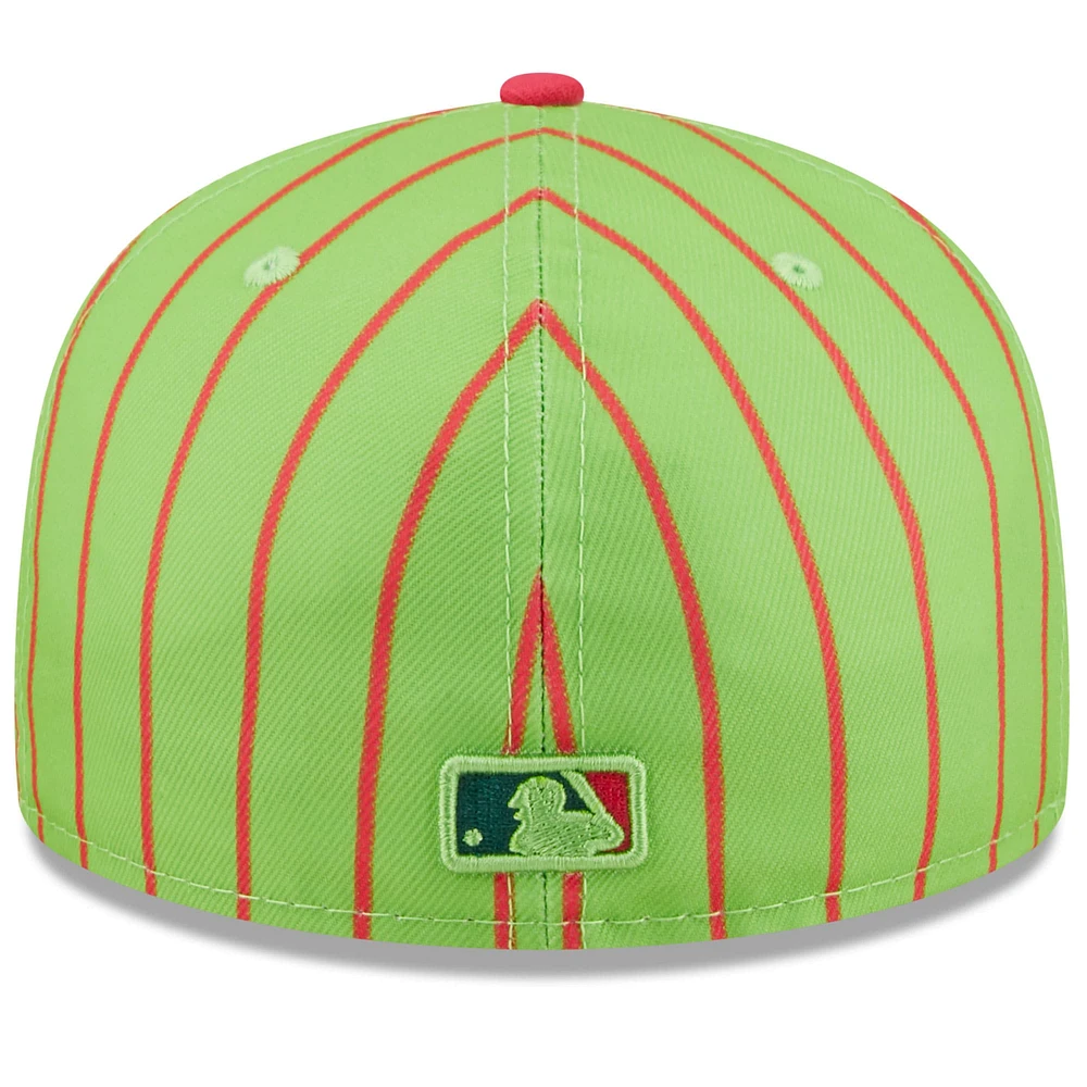 Men's New Era Pink/Green Los Angeles Dodgers MLB x Big League Chew - Wild Pitch Watermelon Flavor Pack 59FIFTY Fitted Hat