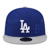 Casquette ajustée 59FIFTY à logo multiple des Los Angeles Dodgers New Era pour hommes, bleu royal/gris