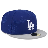 Casquette ajustée 59FIFTY à logo multiple des Los Angeles Dodgers New Era pour hommes, bleu royal/gris