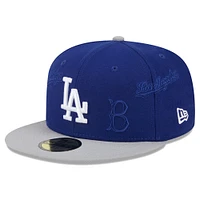 Casquette ajustée 59FIFTY à logo multiple des Los Angeles Dodgers New Era pour hommes, bleu royal/gris