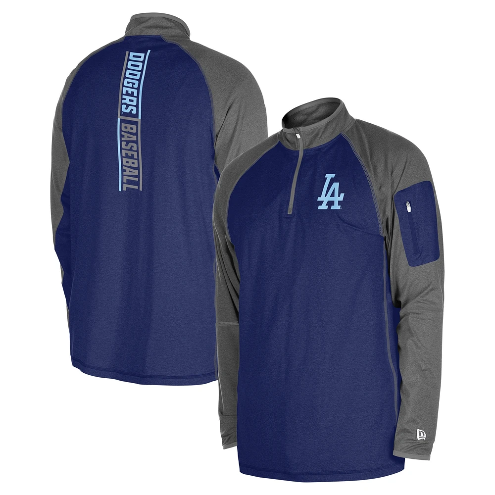 Men's New Era Royal Los Angeles Dodgers Father's Day Raglan Quarter-Zip Top