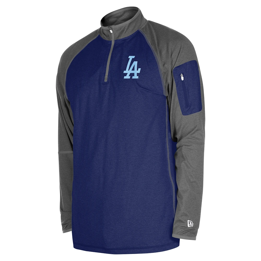 Men's New Era Royal Los Angeles Dodgers Father's Day Raglan Quarter-Zip Top