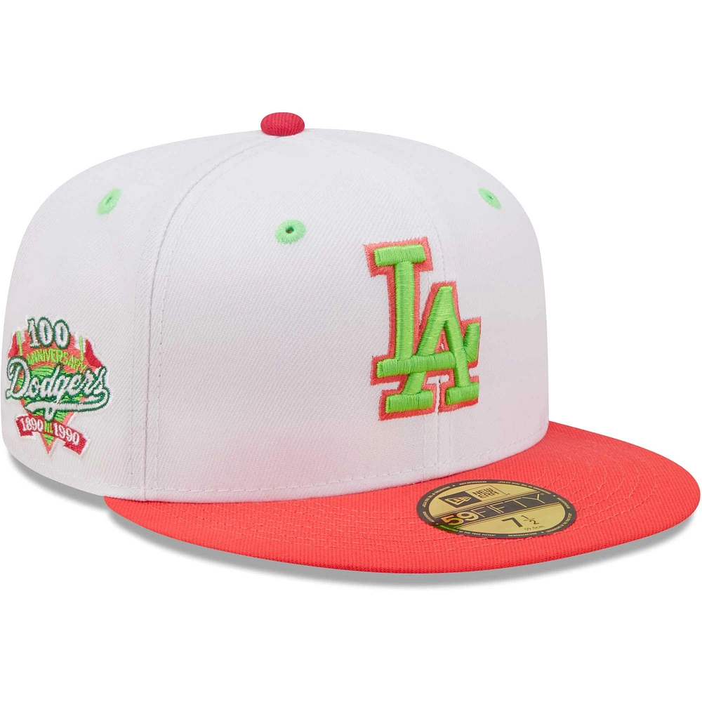 Casquette ajustée 59FIFTY pour homme New Era Los Angeles Dodgers 100th Anniversary Strawberry Lolli - blanc/corail