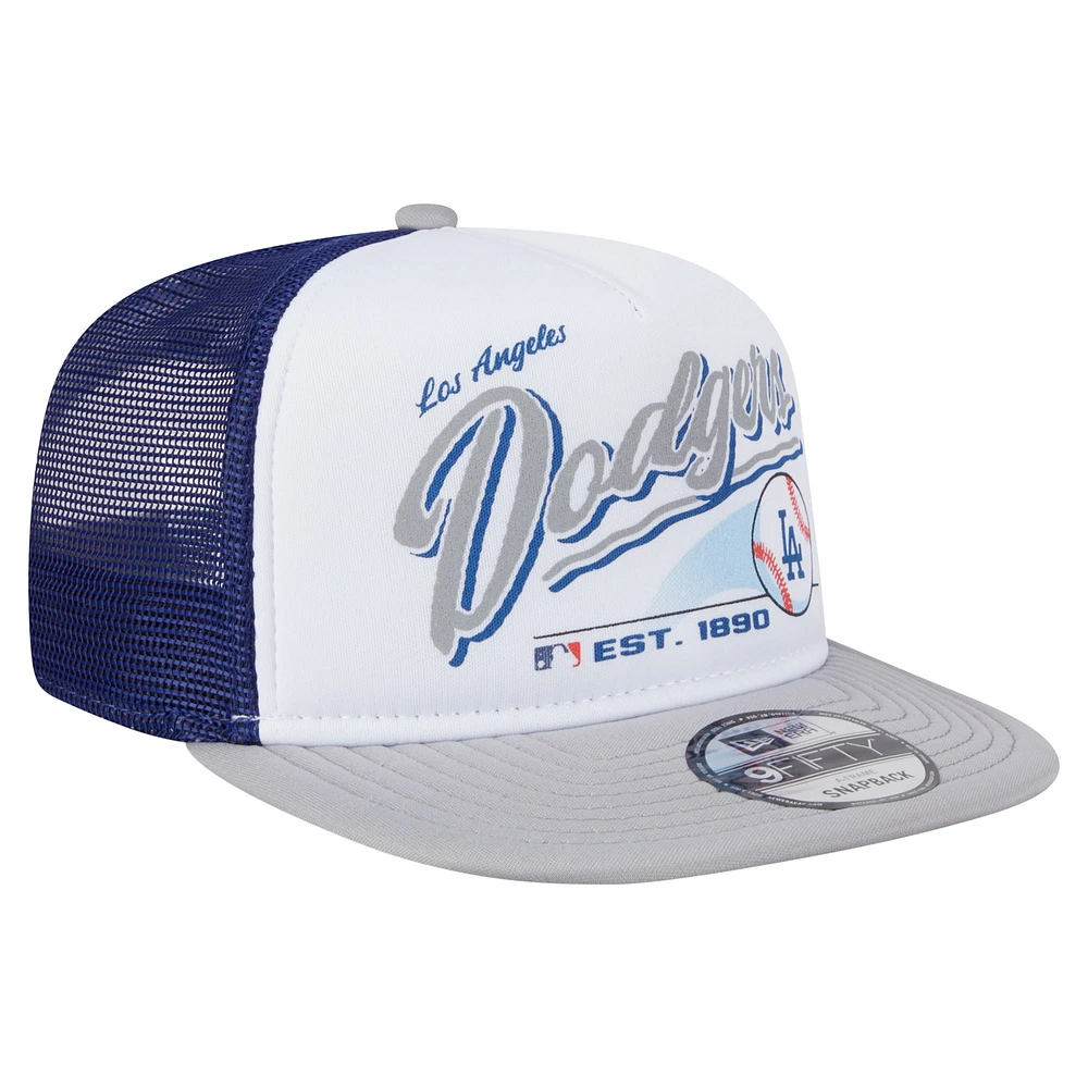 Men's New Era White/Gray Los Angeles Dodgers Retro Script Trucker 9FIFTY Snapback Hat