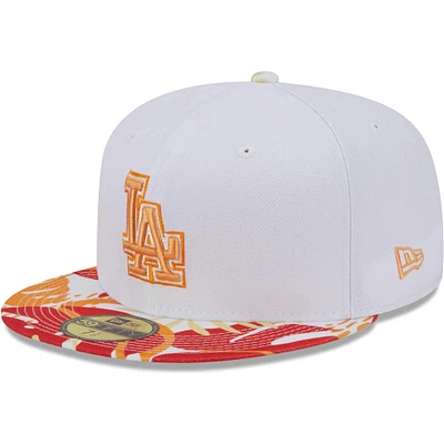 Casquette ajustée 59FIFTY Los Angeles Dodgers Flamingo New Era blanche/orange pour homme