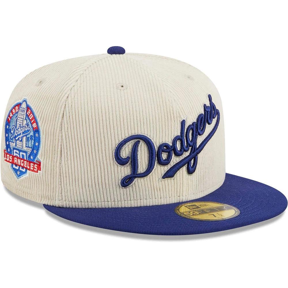 Casquette ajustée 59FIFTY classique en velours côtelé des Los Angeles Dodgers New Era pour hommes, blanche