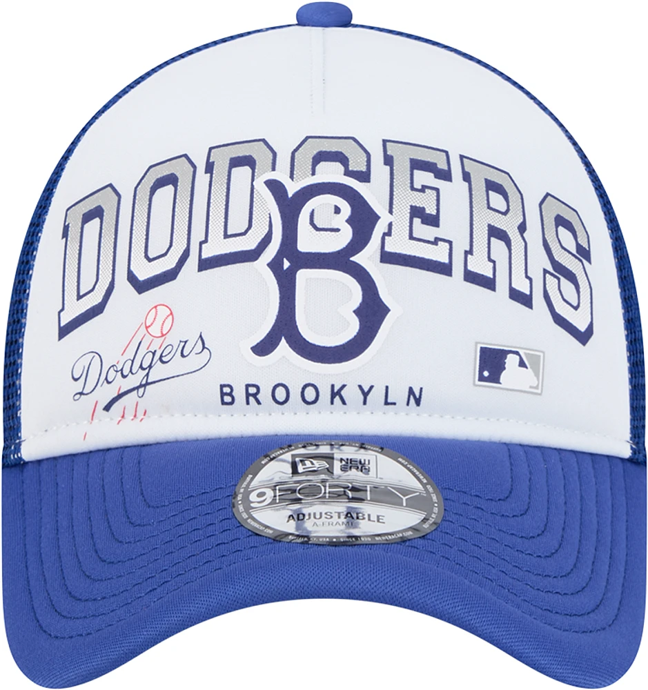 Men's New Era White Los Angeles Dodgers Retro Wordmark 9FORTY A-Frame Trucker Adjustable Hat