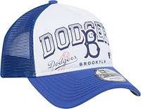 Men's New Era White Los Angeles Dodgers Retro Wordmark 9FORTY A-Frame Trucker Adjustable Hat