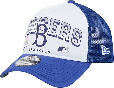 Men's New Era White Los Angeles Dodgers Retro Wordmark 9FORTY A-Frame Trucker Adjustable Hat