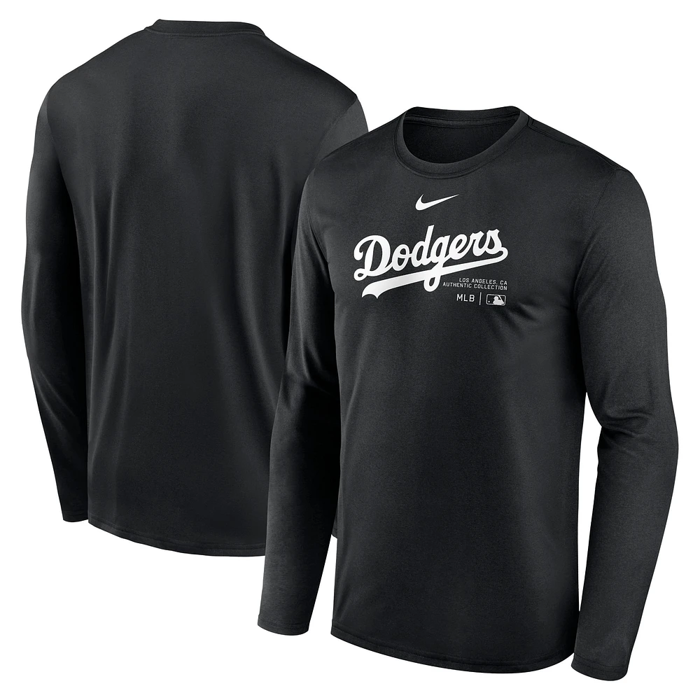 T-shirt à manches longues Nike pour homme, noir, Los Angeles Dodgers Authentic Collection Practice Performance