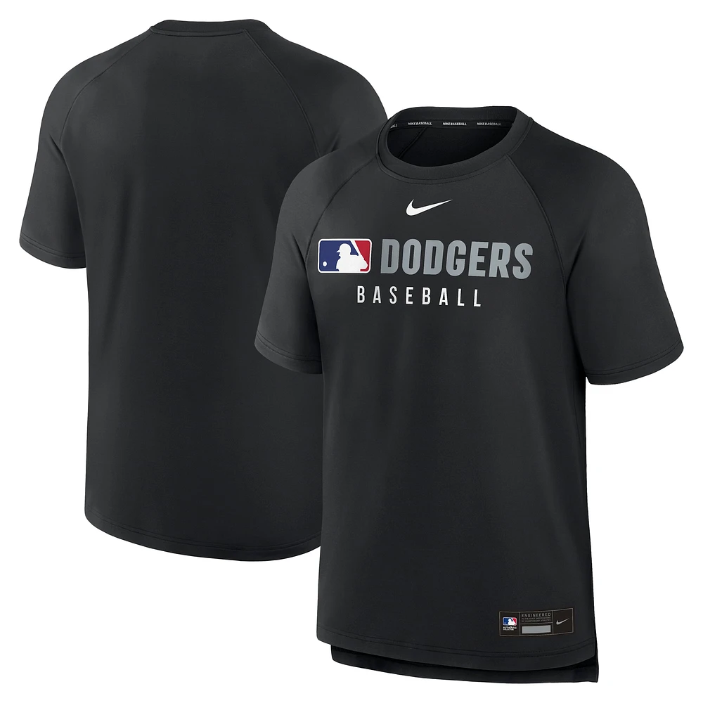 Men's Nike Black Los Angeles Dodgers Authentic Collection Pregame Raglan Performance T-Shirt