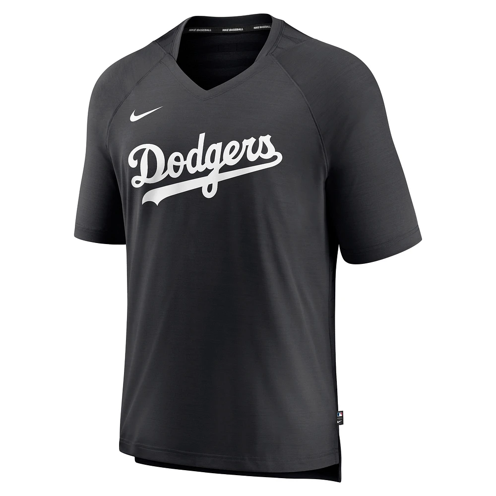 T-shirt à col en V Nike noir pour homme de la collection authentique Los Angeles Dodgers Pregame Raglan Performance