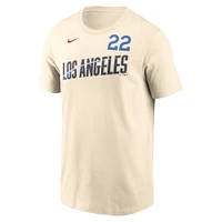 Men's Nike Clayton Kershaw Cream Los Angeles Dodgers 2024 City Connect Fuse Name & Number T-Shirt