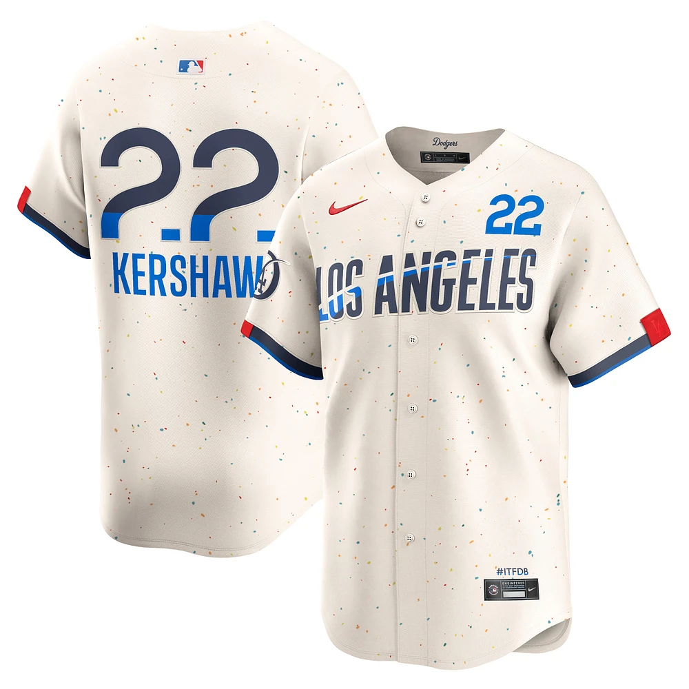 Maillot de joueur Nike Clayton Kershaw crème Los Angeles Dodgers 2024 City Connect Limited pour homme