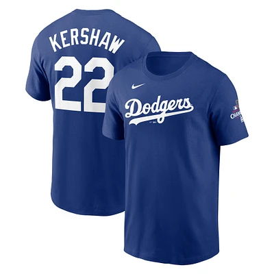 Men's Nike Clayton Kershaw Royal Los Angeles Dodgers 2024 World Series Champions Name & Number T-Shirt