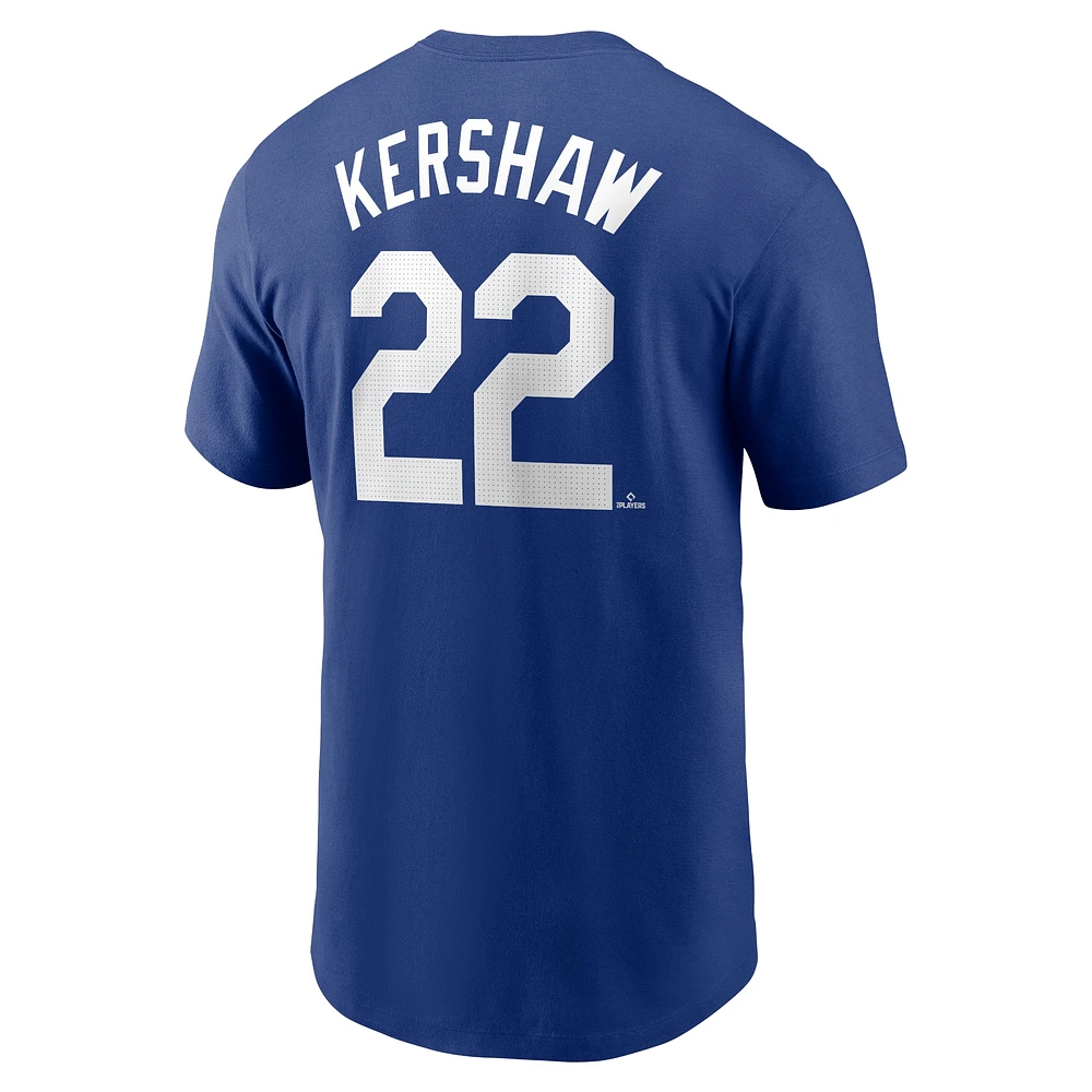 T-shirt avec nom et numéro Nike Clayton Kershaw Royal Los Angeles Dodgers Fuse pour homme