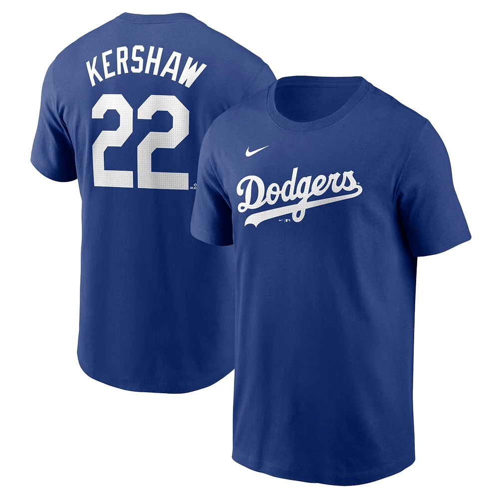 T-shirt avec nom et numéro Nike Clayton Kershaw Royal Los Angeles Dodgers Fuse pour homme