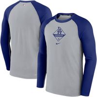 Men's Nike Gray/Royal Los Angeles Dodgers Authentic Collection Game Performance Raglan - Long Sleeve T-Shirt