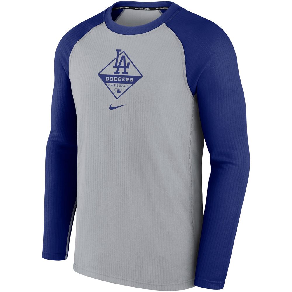 Men's Nike Gray/Royal Los Angeles Dodgers Authentic Collection Game Performance Raglan - Long Sleeve T-Shirt