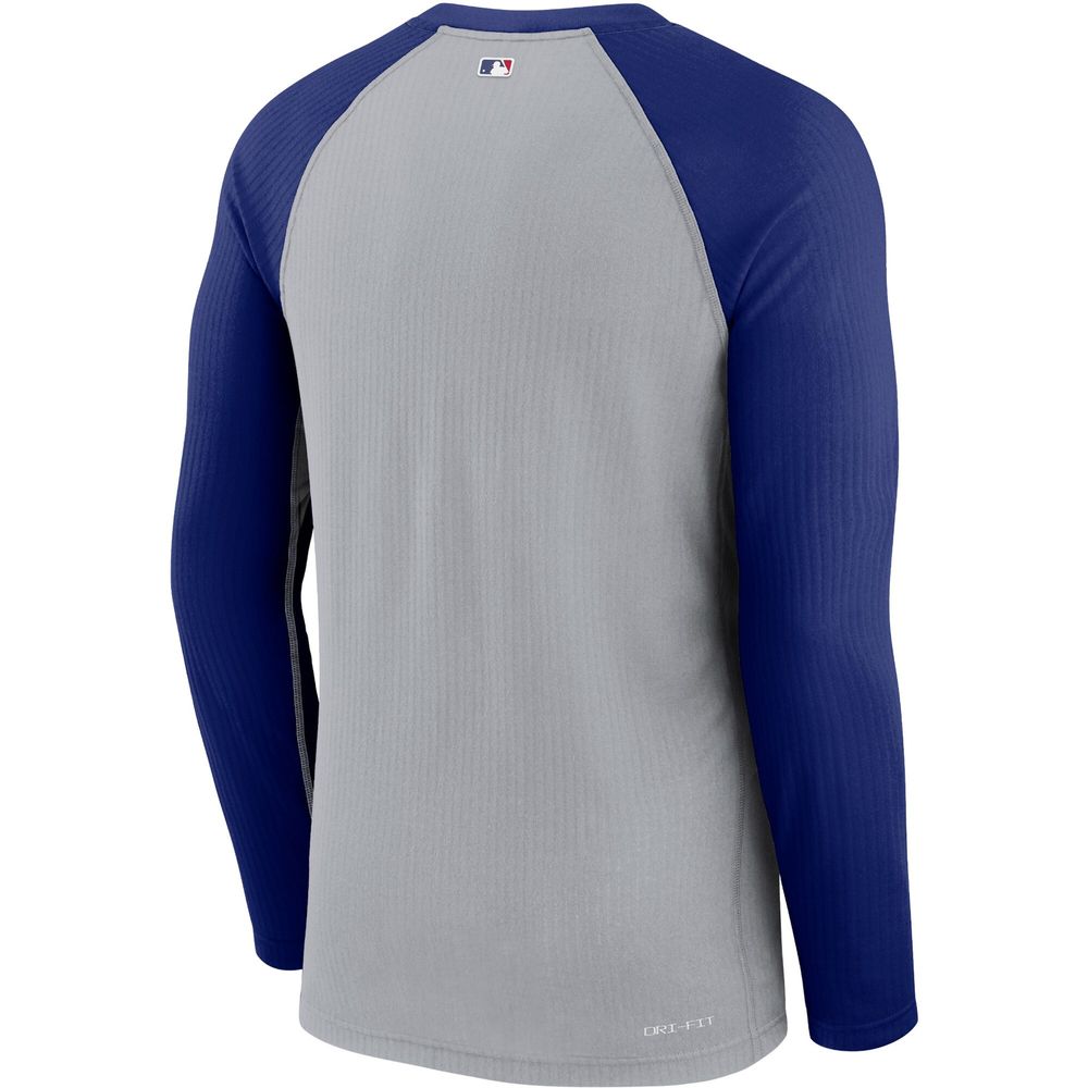 Men's Nike Gray/Royal Los Angeles Dodgers Authentic Collection Game Performance Raglan - Long Sleeve T-Shirt